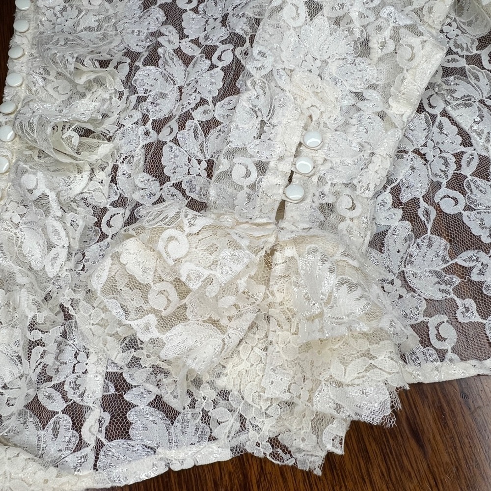 Lace Ruffle Floral Button down rancho estancia M - Picture 13 of 14
